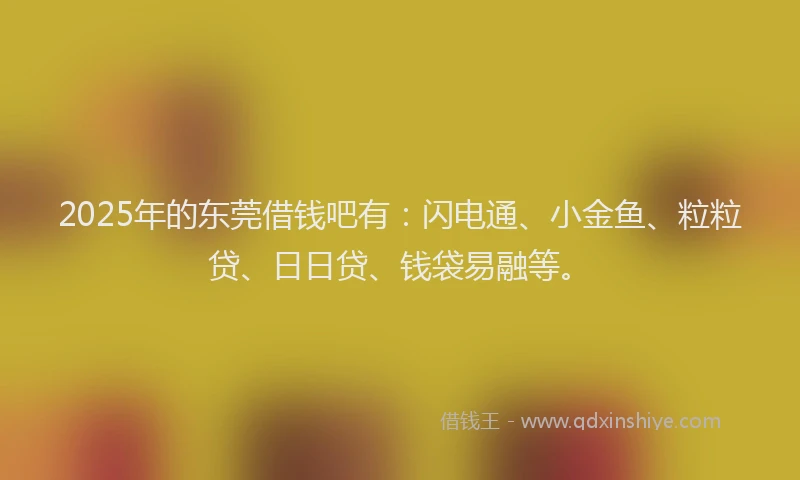 2025年的东莞借钱吧有：闪电通、小金鱼、粒粒贷、日日贷、钱袋易融等。