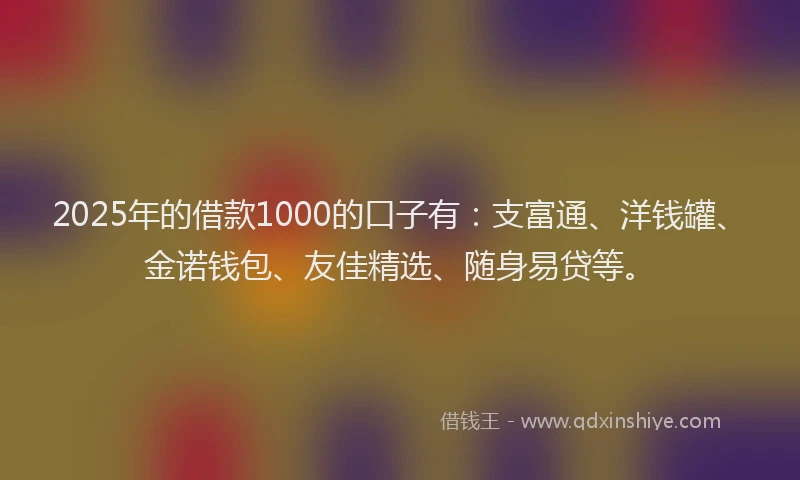 2025年的借款1000的口子有：支富通、洋钱罐、金诺钱包、友佳精选、随身易贷等。