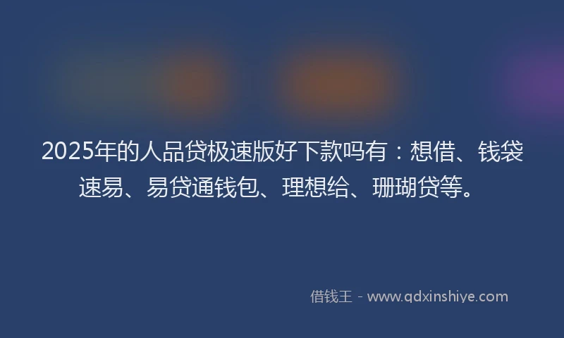 2025年的人品贷极速版好下款吗有：想借、钱袋速易、易贷通钱包、理想给、珊瑚贷等。