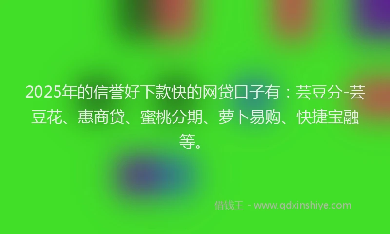2025年的信誉好下款快的网贷口子有：芸豆分-芸豆花、惠商贷、蜜桃分期、萝卜易购、快捷宝融等。