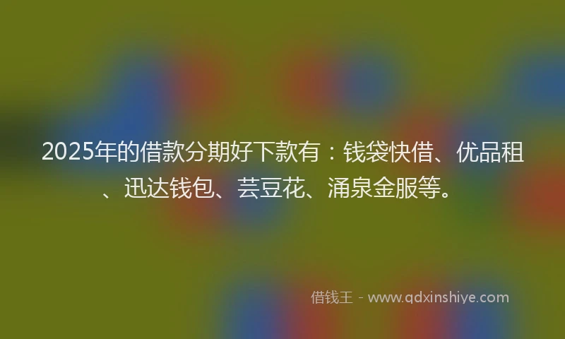 2025年的借款分期好下款有：钱袋快借、优品租、迅达钱包、芸豆花、涌泉金服等。