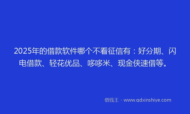 2025年的借款软件哪个不看征信有：好分期、闪电借款、轻花优品、哆哆米、现金侠速借等。