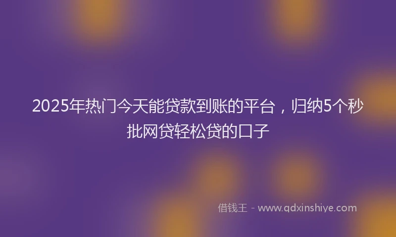 2025年热门今天能贷款到账的平台，归纳5个秒批网贷轻松贷的口子