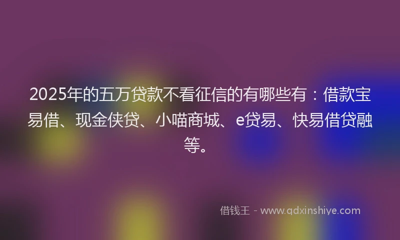 2025年的五万贷款不看征信的有哪些有：借款宝易借、现金侠贷、小喵商城、e贷易、快易借贷融等。