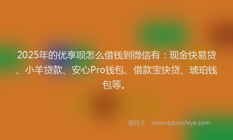 2025年的优享呗怎么借钱到微信有：现金快易贷、小羊贷款、安心Pro钱包、借款宝快贷、琥珀钱包等。