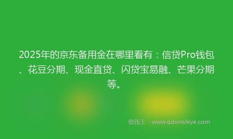 2025年的京东备用金在哪里看有：信贷Pro钱包、花豆分期、现金直贷、闪贷宝易融、芒果分期等。