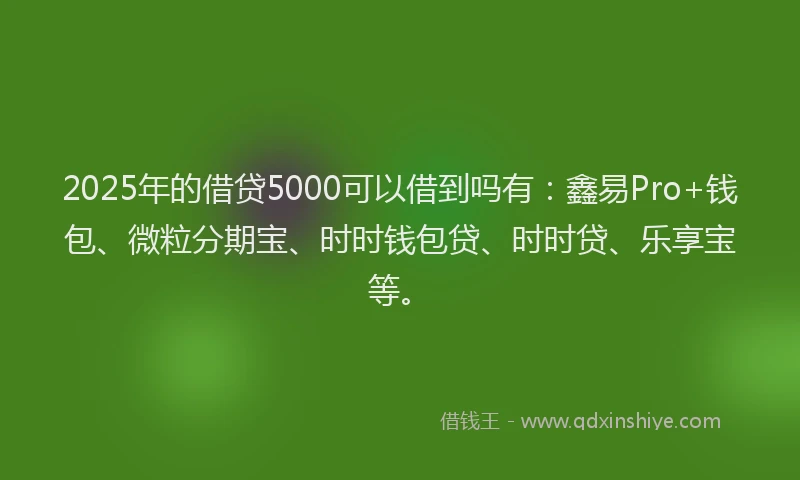 2025年的借贷5000可以借到吗有：鑫易Pro+钱包、微粒分期宝、时时钱包贷、时时贷、乐享宝等。
