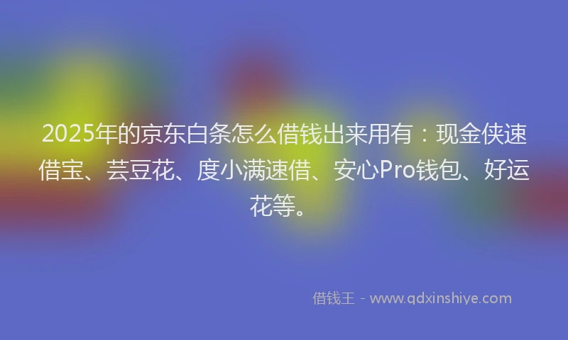 2025年的京东白条怎么借钱出来用有：现金侠速借宝、芸豆花、度小满速借、安心Pro钱包、好运花等。