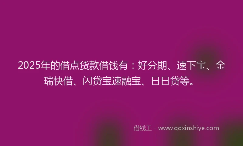 2025年的借点货款借钱有：好分期、速下宝、金瑞快借、闪贷宝速融宝、日日贷等。