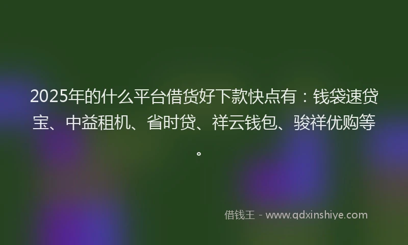 2025年的什么平台借货好下款快点有：钱袋速贷宝、中益租机、省时贷、祥云钱包、骏祥优购等。