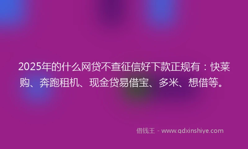 2025年的什么网贷不查征信好下款正规有：快莱购、奔跑租机、现金贷易借宝、多米、想借等。