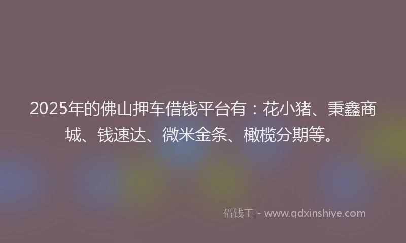 2025年的佛山押车借钱平台有：花小猪、秉鑫商城、钱速达、微米金条、橄榄分期等。