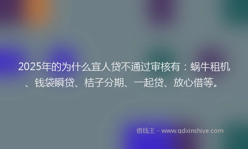 2025年的为什么宜人贷不通过审核有：蜗牛租机、钱袋瞬贷、桔子分期、一起贷、放心借等。