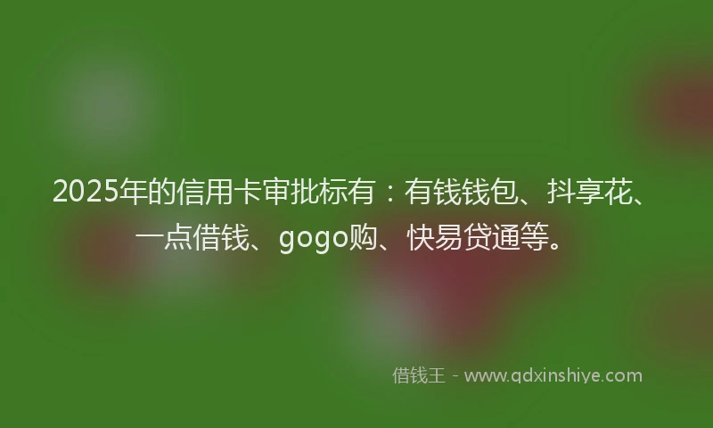 2025年的信用卡审批标有：有钱钱包、抖享花、一点借钱、gogo购、快易贷通等。