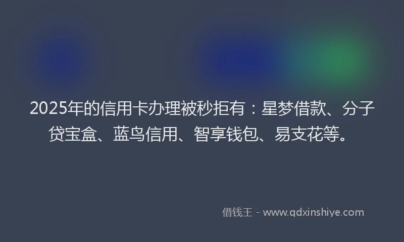 2025年的信用卡办理被秒拒有：星梦借款、分子贷宝盒、蓝鸟信用、智享钱包、易支花等。