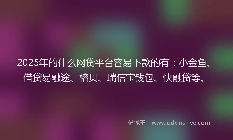 2025年的什么网贷平台容易下款的有：小金鱼、借贷易融途、榕贝、瑞信宝钱包、快融贷等。