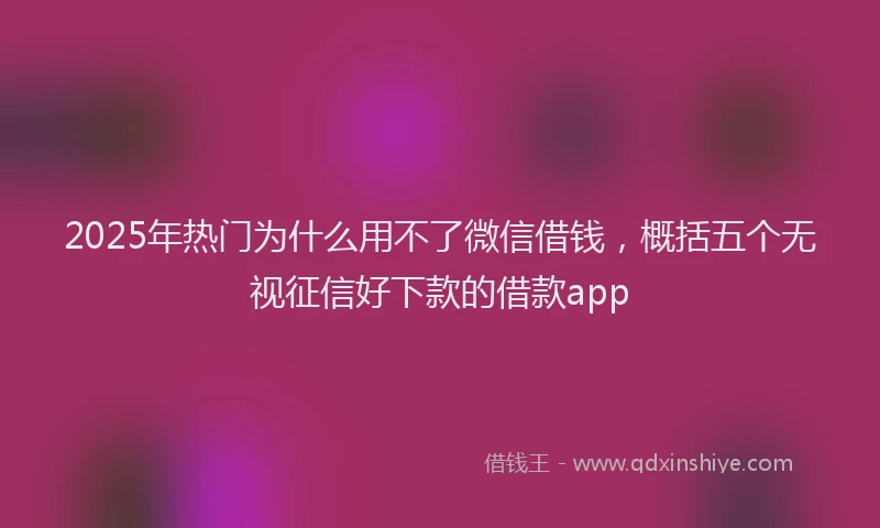 2025年热门为什么用不了微信借钱，概括五个无视征信好下款的借款app