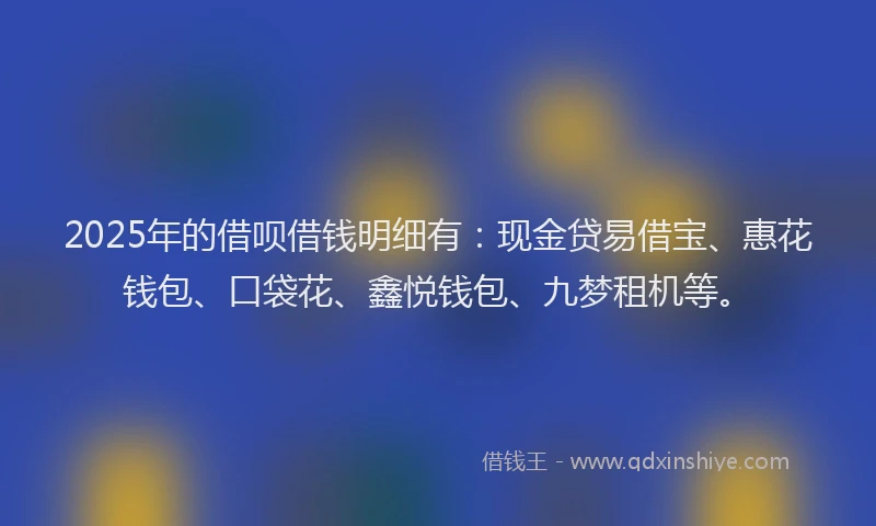 2025年的借呗借钱明细有：现金贷易借宝、惠花钱包、口袋花、鑫悦钱包、九梦租机等。