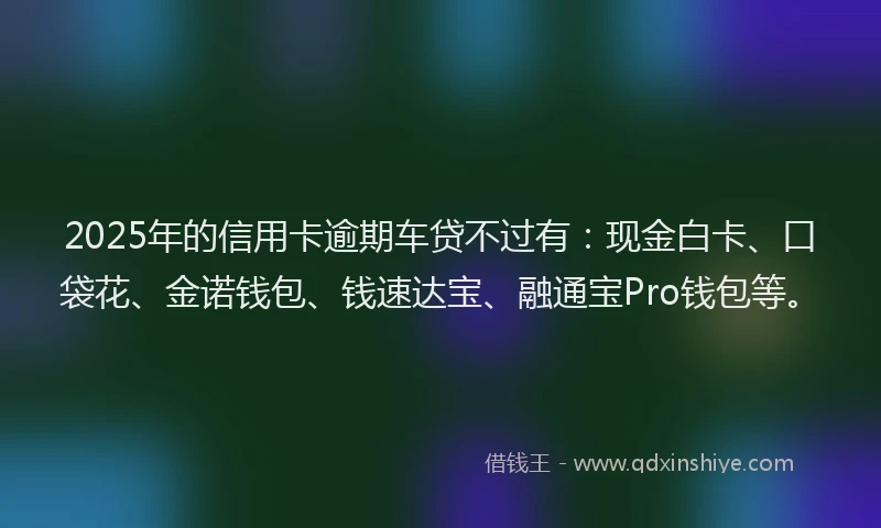 2025年的信用卡逾期车贷不过有：现金白卡、口袋花、金诺钱包、钱速达宝、融通宝Pro钱包等。