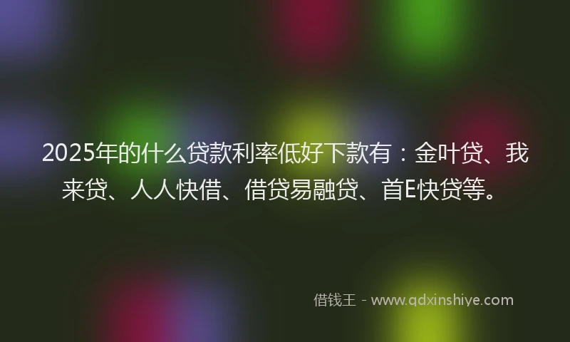 2025年的什么贷款利率低好下款有:金叶贷、我来贷、人人快借、借贷易融贷、首E快贷等。