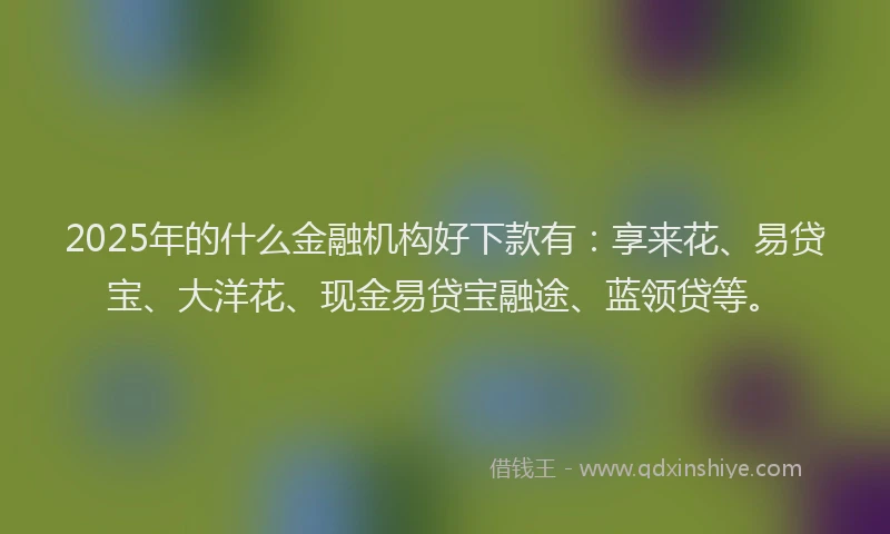 2025年的什么金融机构好下款有：享来花、易贷宝、大洋花、现金易贷宝融途、蓝领贷等。