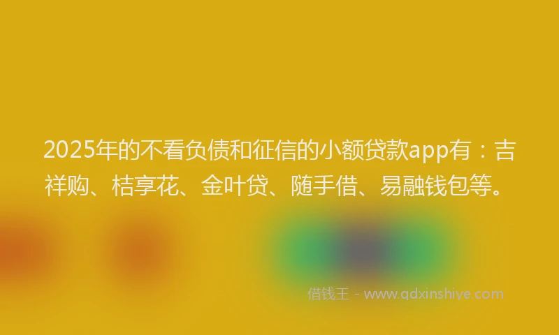 2025年的不看负债和征信的小额贷款app有：吉祥购、桔享花、金叶贷、随手借、易融钱包等。