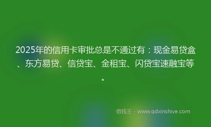 2025年的信用卡审批总是不通过有：现金易贷盒、东方易贷、信贷宝、金租宝、闪贷宝速融宝等。