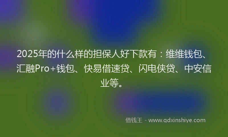 2025年的什么样的担保人好下款有：维维钱包、汇融Pro+钱包、快易借速贷、闪电侠贷、中安信业等。