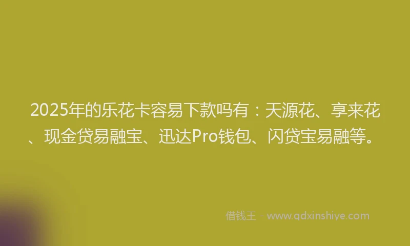 2025年的乐花卡容易下款吗有：天源花、享来花、现金贷易融宝、迅达Pro钱包、闪贷宝易融等。