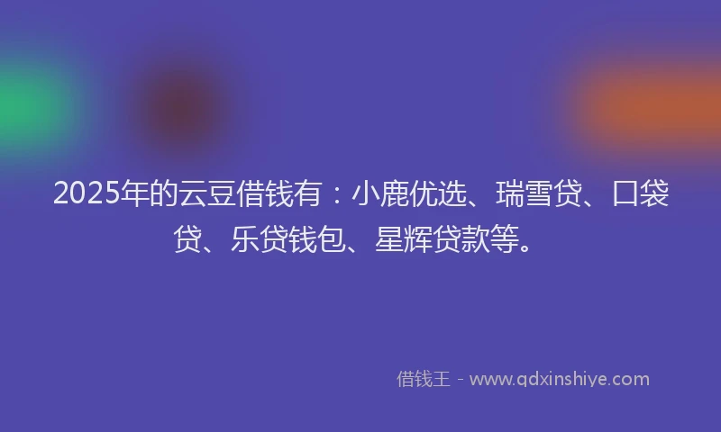 2025年的云豆借钱有：小鹿优选、瑞雪贷、口袋贷、乐贷钱包、星辉贷款等。