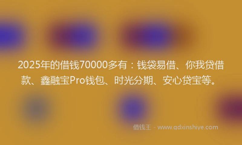 2025年的借钱70000多有：钱袋易借、你我贷借款、鑫融宝Pro钱包、时光分期、安心贷宝等。