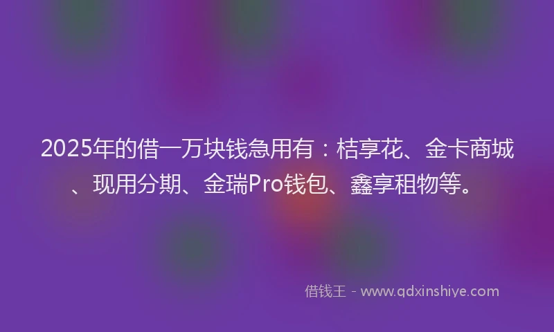 2025年的借一万块钱急用有：桔享花、金卡商城、现用分期、金瑞Pro钱包、鑫享租物等。