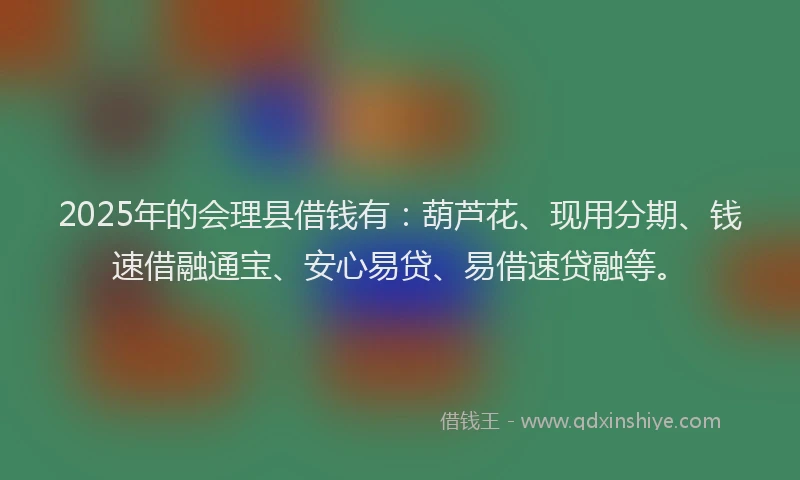 2025年的会理县借钱有：葫芦花、现用分期、钱速借融通宝、安心易贷、易借速贷融等。