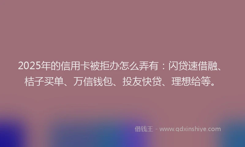 2025年的信用卡被拒办怎么弄有：闪贷速借融、桔子买单、万信钱包、投友快贷、理想给等。