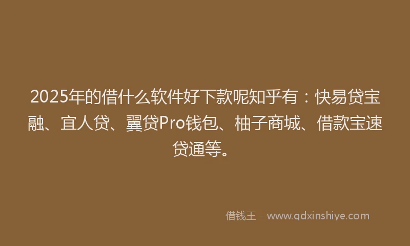 2025年的借什么软件好下款呢知乎有：快易贷宝融、宜人贷、翼贷Pro钱包、柚子商城、借款宝速贷通等。