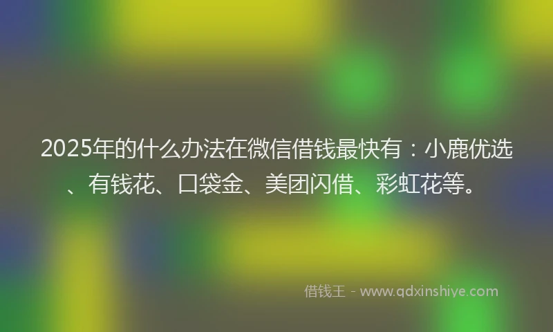 2025年的什么办法在微信借钱最快有：小鹿优选、有钱花、口袋金、美团闪借、彩虹花等。