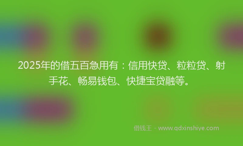 2025年的借五百急用有：信用快贷、粒粒贷、射手花、畅易钱包、快捷宝贷融等。