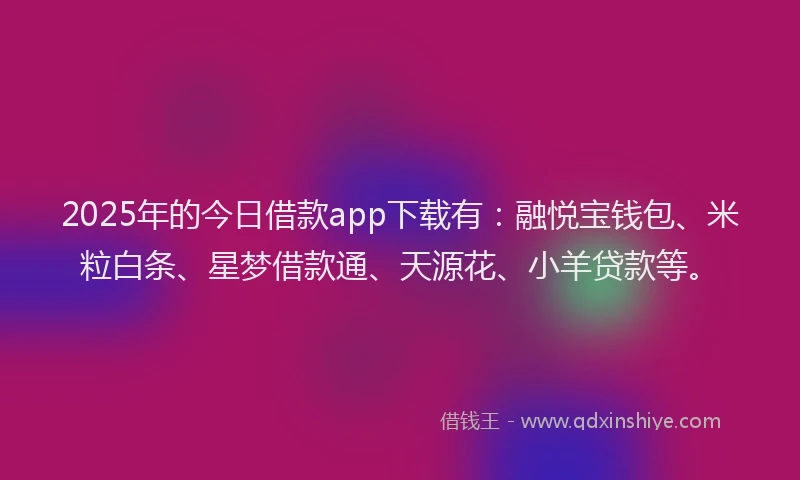 2025年的今日借款app下载有：融悦宝钱包、米粒白条、星梦借款通、天源花、小羊贷款等。