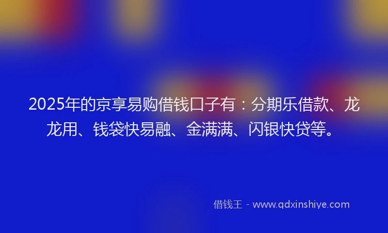 2025年的京享易购借钱口子有：分期乐借款、龙龙用、钱袋快易融、金满满、闪银快贷等。