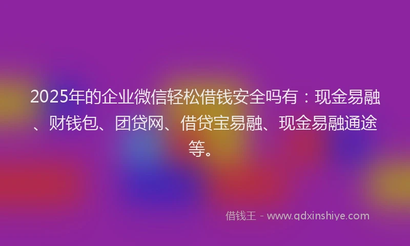 2025年的企业微信轻松借钱安全吗有：现金易融、财钱包、团贷网、借贷宝易融、现金易融通途等。