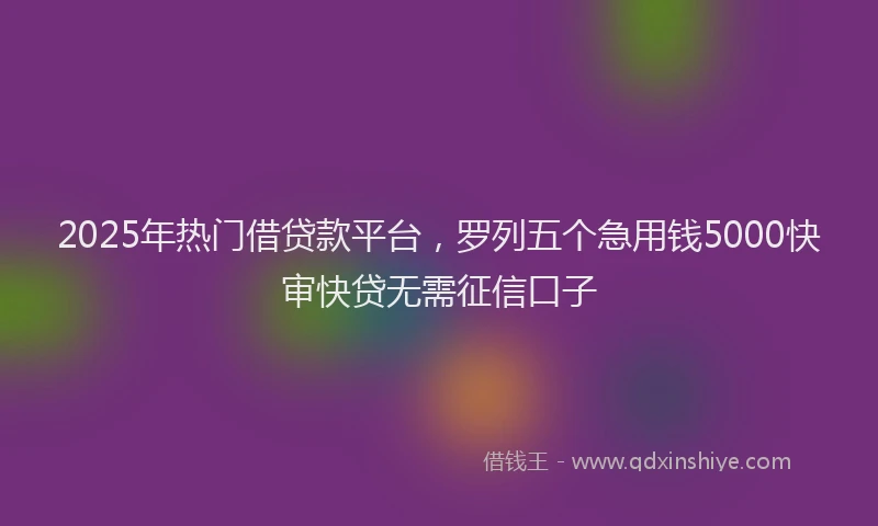 2025年热门借贷款平台，罗列五个急用钱5000快审快贷无需征信口子
