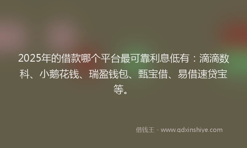 2025年的借款哪个平台最可靠利息低有：滴滴数科、小鹅花钱、瑞盈钱包、甄宝借、易借速贷宝等。