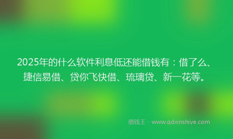 2025年的什么软件利息低还能借钱有：借了么、捷信易借、贷你飞快借、琉璃贷、新一花等。