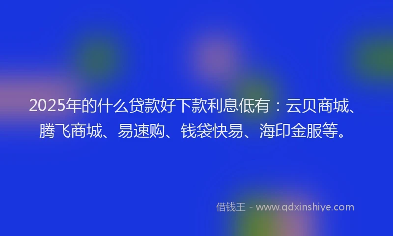 2025年的什么贷款好下款利息低有：云贝商城、腾飞商城、易速购、钱袋快易、海印金服等。