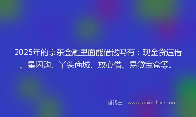 2025年的京东金融里面能借钱吗有：现金贷速借、星闪购、丫头商城、放心借、易贷宝盒等。