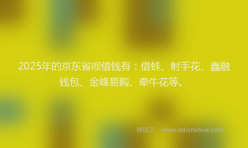 2025年的京东省呗借钱有：借蛙、射手花、鑫融钱包、金峰易购、牵牛花等。