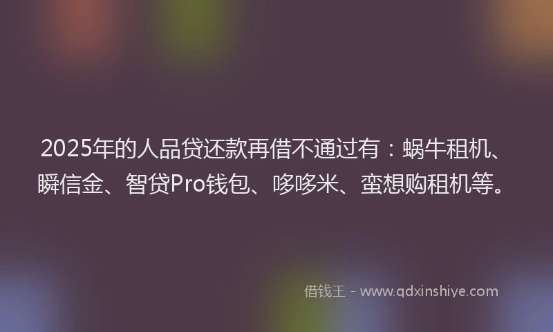 2025年的人品贷还款再借不通过有：蜗牛租机、瞬信金、智贷Pro钱包、哆哆米、蛮想购租机等。