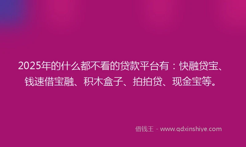 2025年的什么都不看的贷款平台有：快融贷宝、钱速借宝融、积木盒子、拍拍贷、现金宝等。