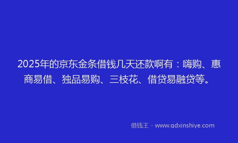 2025年的京东金条借钱几天还款啊有：嗨购、惠商易借、独品易购、三枝花、借贷易融贷等。