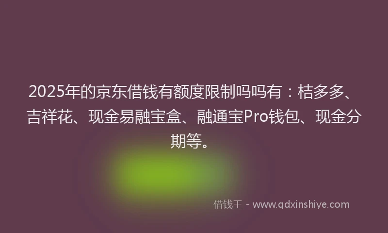 2025年的京东借钱有额度限制吗吗有：桔多多、吉祥花、现金易融宝盒、融通宝Pro钱包、现金分期等。